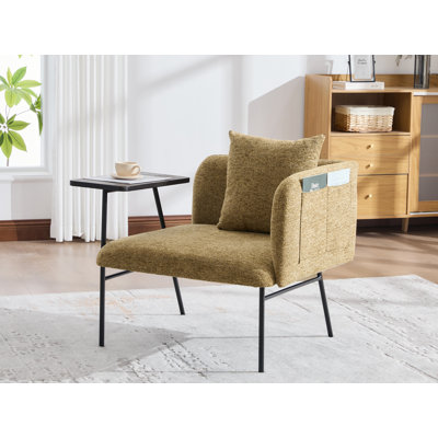 Fauteuil d'appoint rembourré en lin 33,8 po de largeur avec table d'appoint et coussin