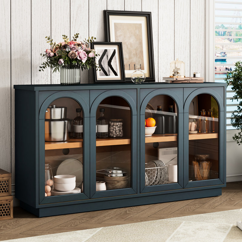 Armoire de rangement - Bleu marine. 4 portes avec tablettes réglables pour la maison. Élégant buffet bleu marine. Salle à manger. Fabrication.