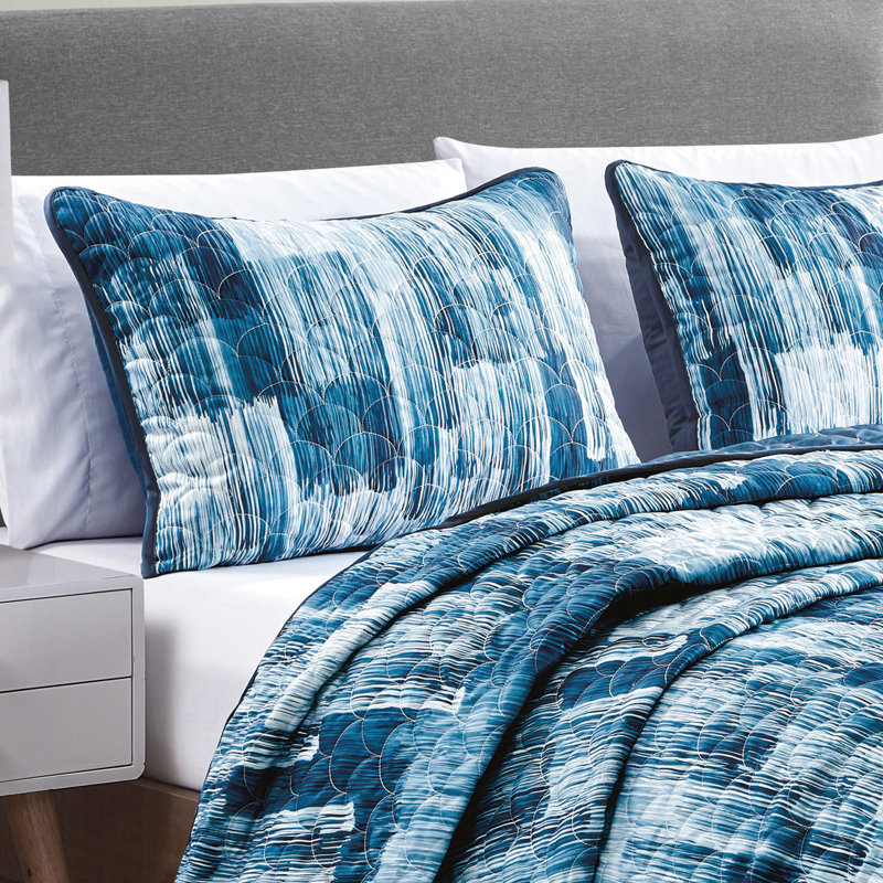 Blue Organic Cotton Reversible Queen Bedspread Set