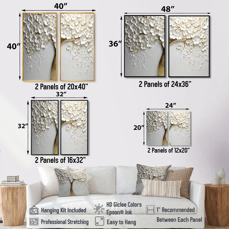Orchidée blanche jardin de branches V - impressions sur toile modernes blanches (sans texture) - ensemble de 2, Black