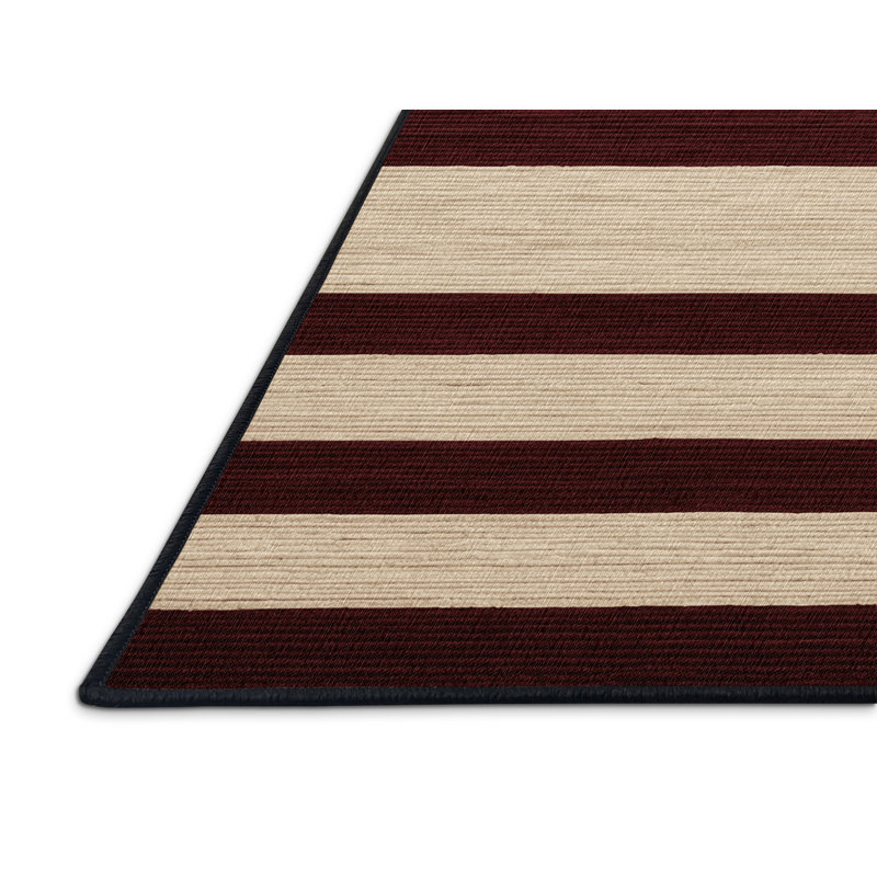 Tapis noir à rayures horizontales lavable à la machine, Rond 6 pi