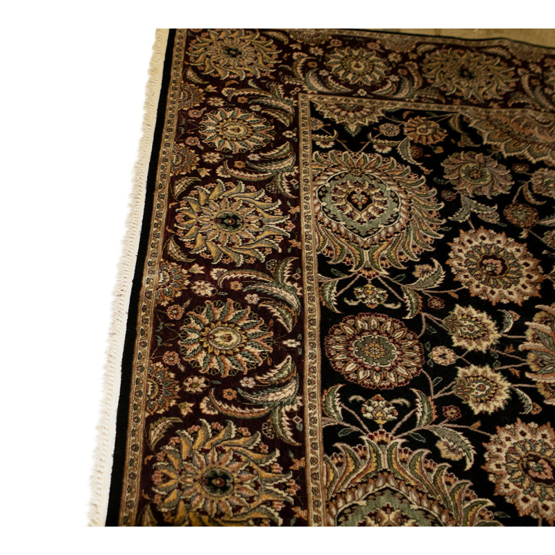 Tapis brun / noir / ivoire en laine noué à la main de conception unique 5 pi 9 po x 8 pi 9 po