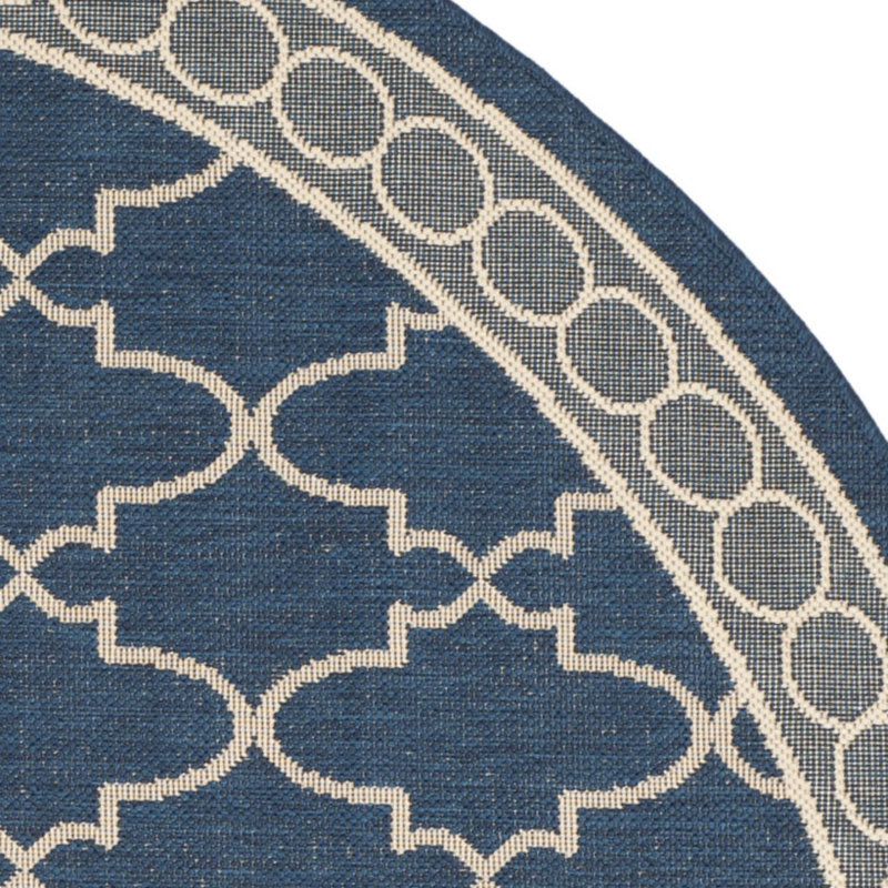 Herefordshire Navy/Beige Outdoor Area Rug, Round 6'7"