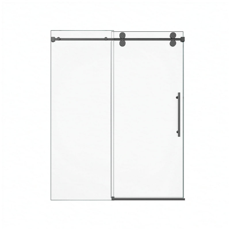 Porte de douche coulissante simple sans cadre de 44 à 48 po x H 76 po - Verre trempé transparent de 5/16 po (8 mm), conception de dérivation avec finition noir mat