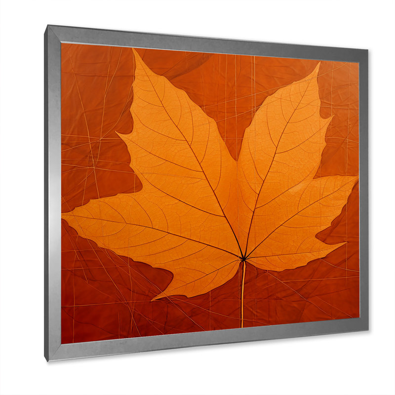 " Amber Autumn Maple Leave ", 30" H x 30" W x 1" D, Silver Single Picture Framed