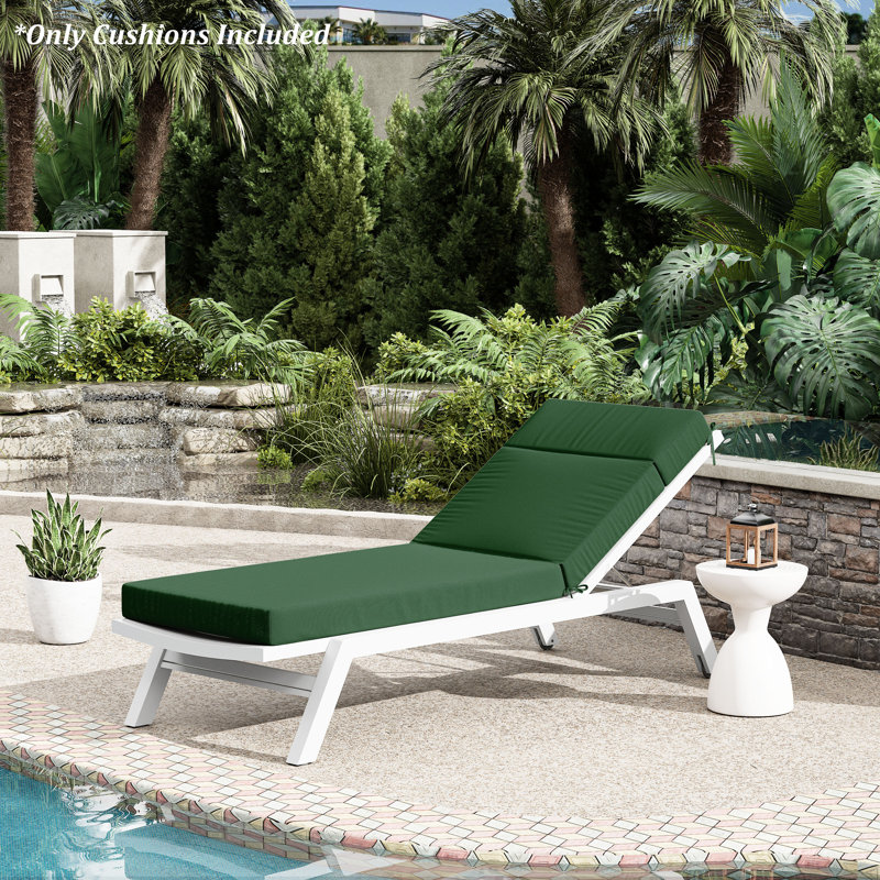 1-Piece Outdoor Chaise Lounge Chair Cushion, 80"X26"X4", Green