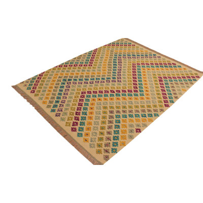 Tapis jaune / bleu en laine fabriqué à la main de conception unique Sinclair