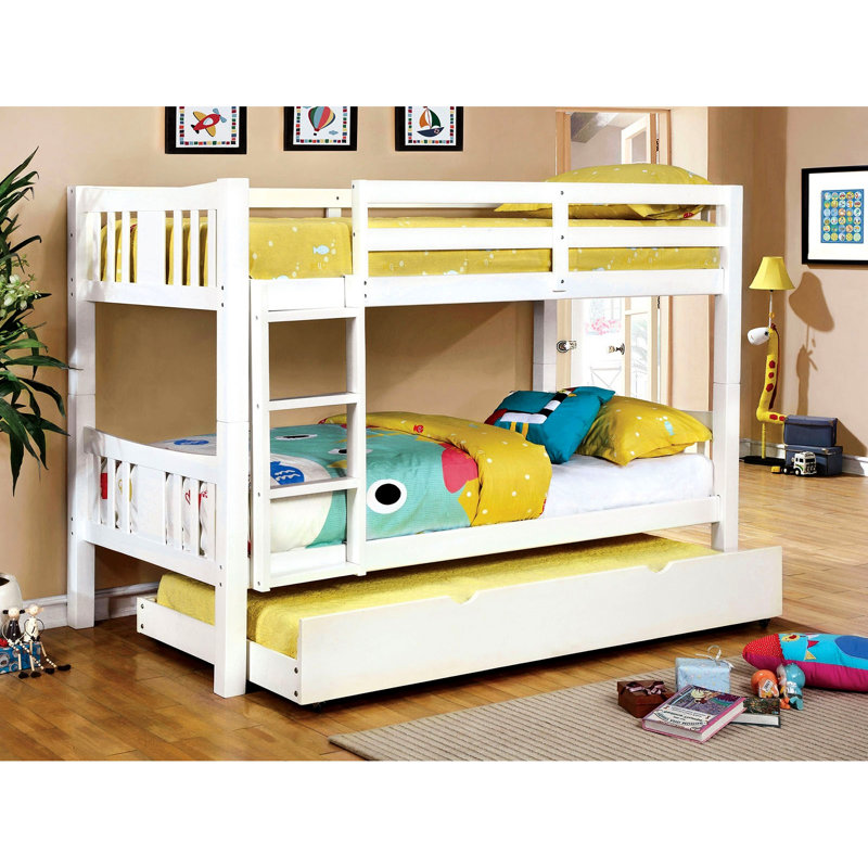 Lit simple superposé au-dessus de style transitionnel, en bois massif, attaché, 13 pièces Lattes, rails avec joint de verrouillage, couleur de bois sans couchette, insert et