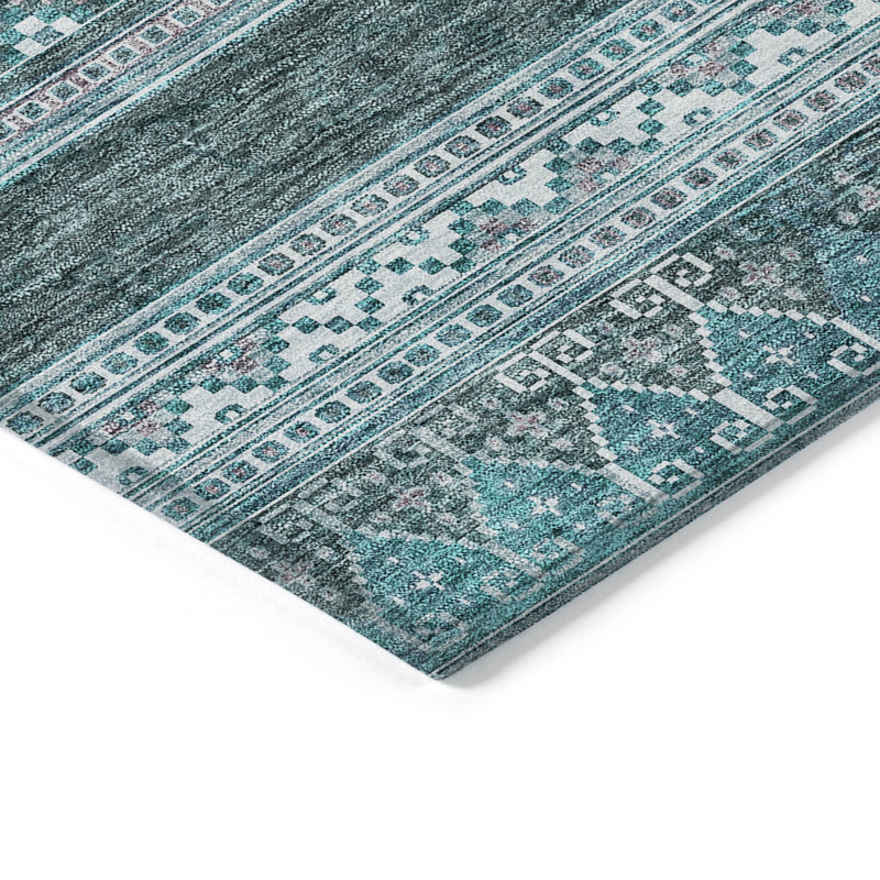 Tapis bleu sarcelle ivoire et gris 3 pi x 5 pi Southwestern