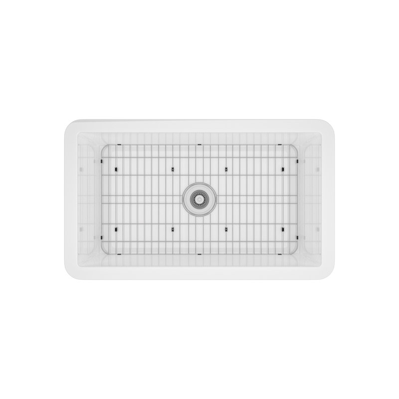 31.88'' L Single Bowl Fireclay Kitchen Sink, Brushed Nickel