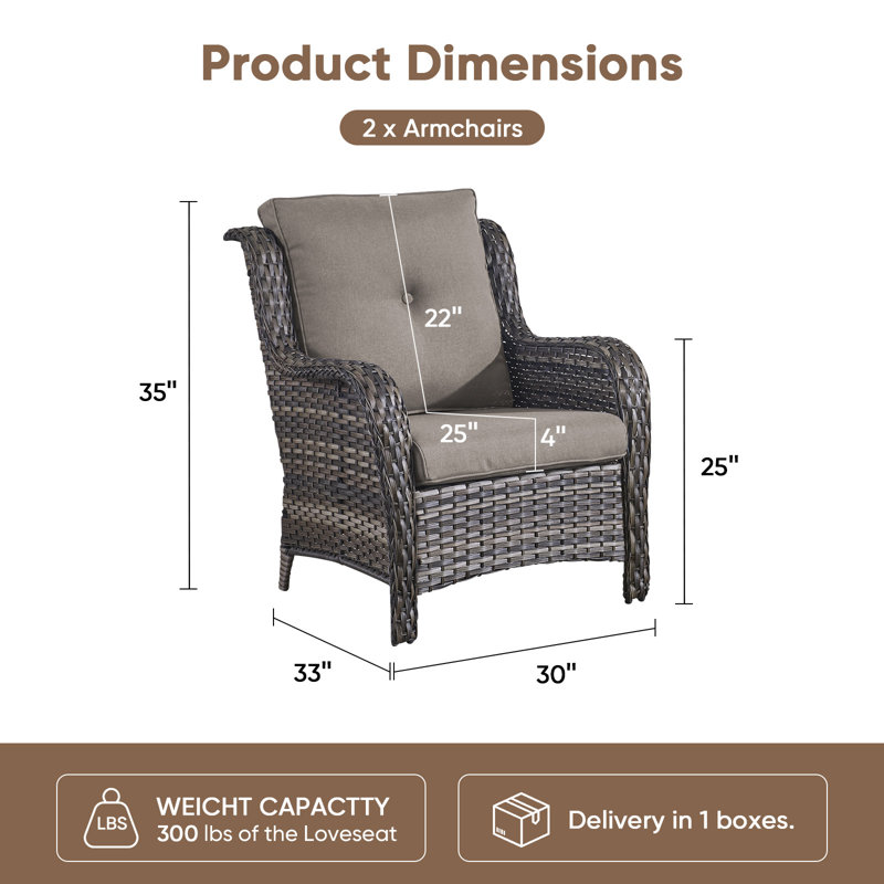 Chaise de patio avec coussins Carolina, Gris, Gris