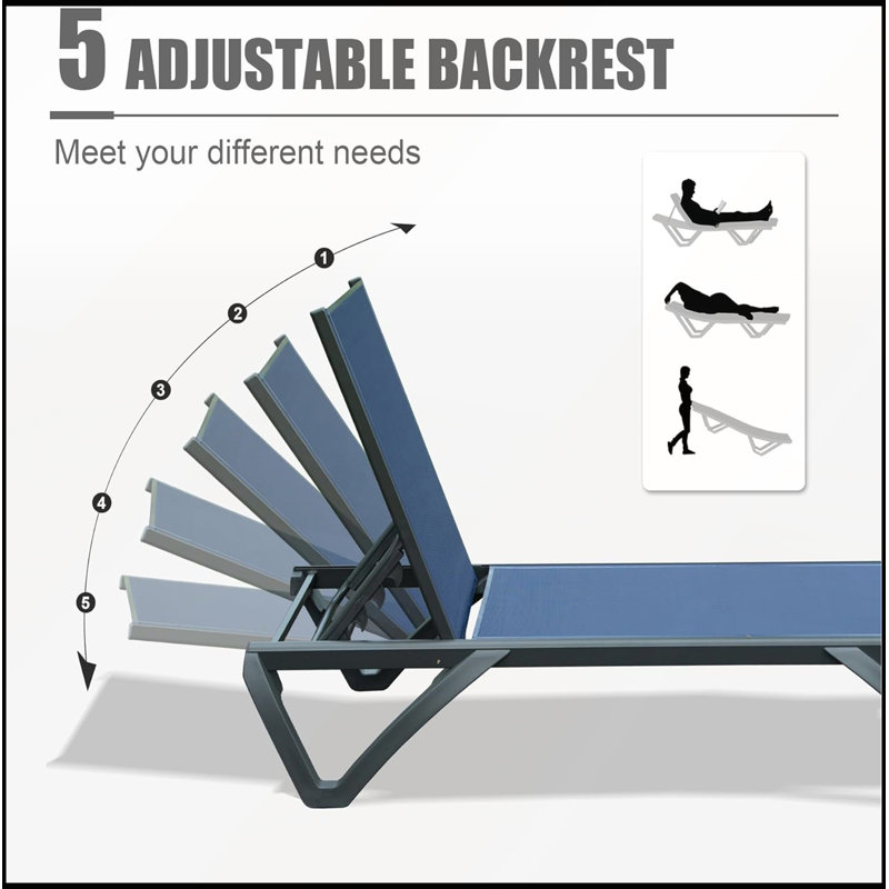 Chaise longue d'extérieur en aluminium 2 pièces avec dossier réglable à 5 positions