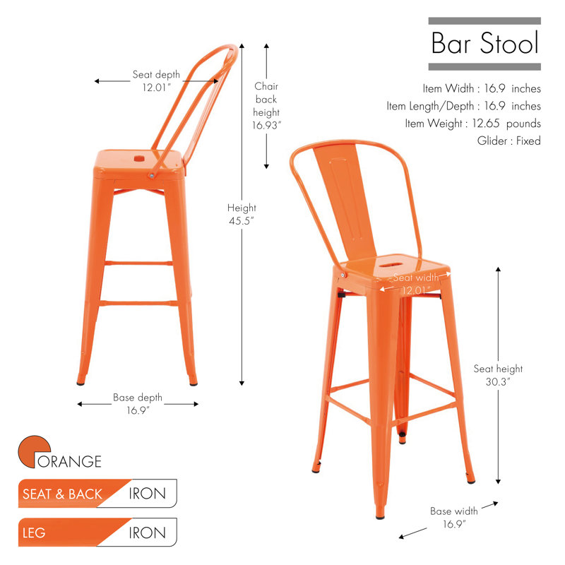Tabouret de bar 30,3 po Lesher, Orange