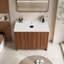 Meuble-lavabo autoportant 35,8 po avec plateau en pierre frittée Snow-Mountain lustrée, portes texturées ondulées biologiques, lavabo non inclus