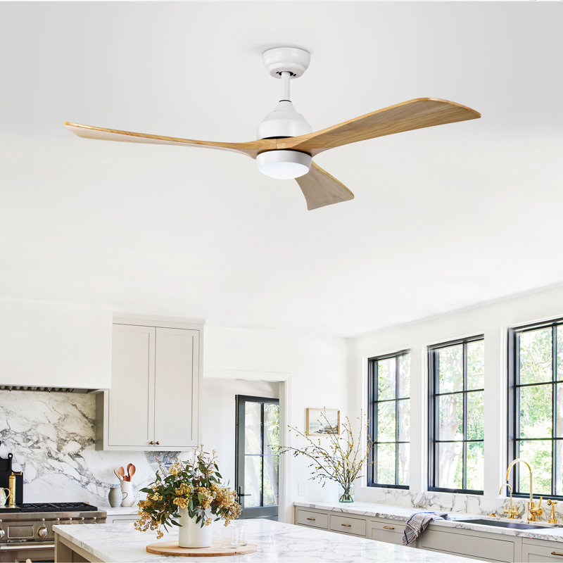 Ventilateur de plafond 52 po avec lumières, Blanc, Bois naturel