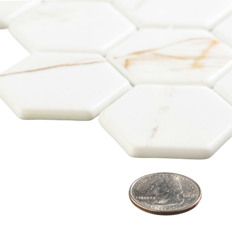 Sculpt 2" Glass Honeycomb Mosaic Wall & Floor Tile, Grecian