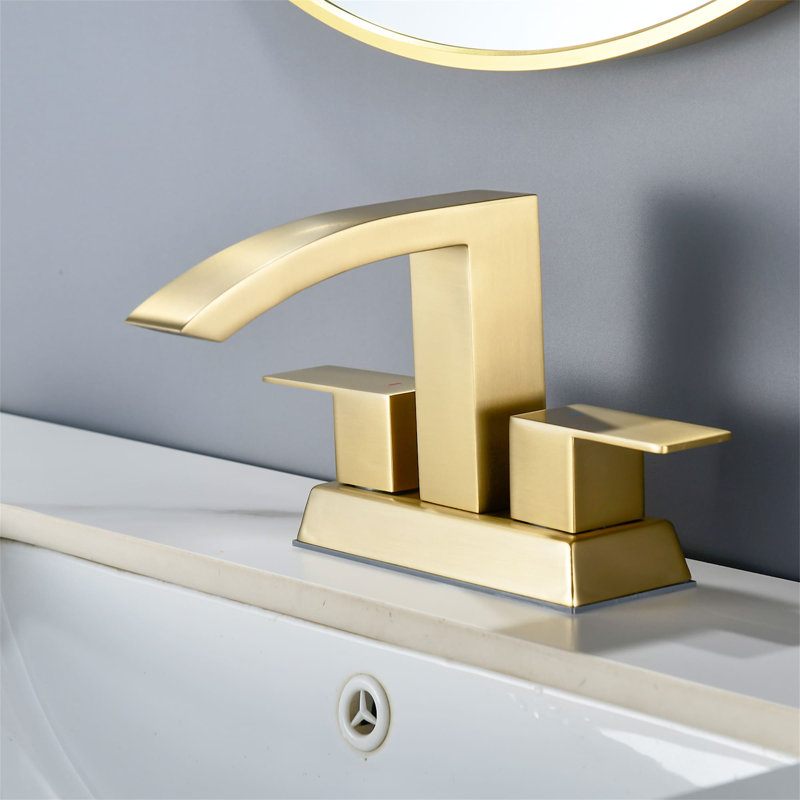 4 Inch Centerset Bathroom Faucet With Pop-Up Drain Assembly 3 Hole Waterfall Bathroom Sink Faucets Stainless Steel Double Handle Bathroom Basin Mixer Taps With Valve
