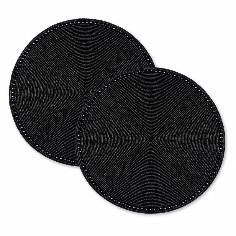 Ensembles de table ronds noirs de 33 cm (13 po) ornés de perles de verre, lot de 2, Black