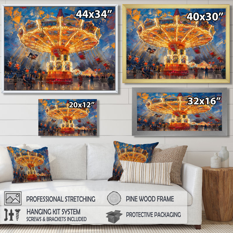 Amusement Parks Carrousel Carnival Colors - Reproduction d'art mural parcs d'attractions, Encadrement argenté
