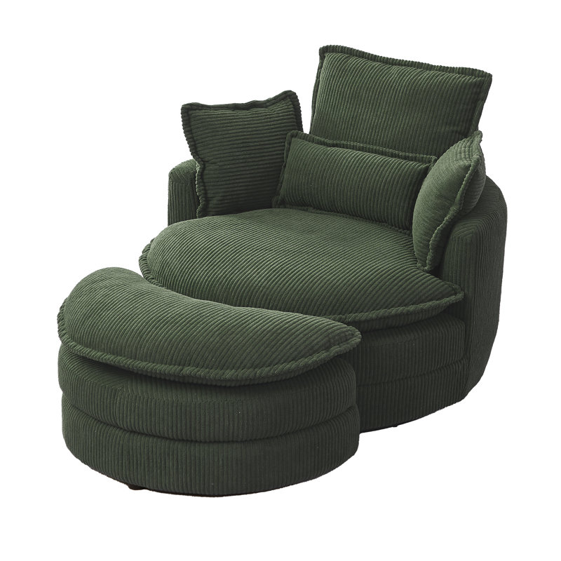 Fauteuil pivotant de 38 po en velours côtelé - et confortable pour le salon, Vert