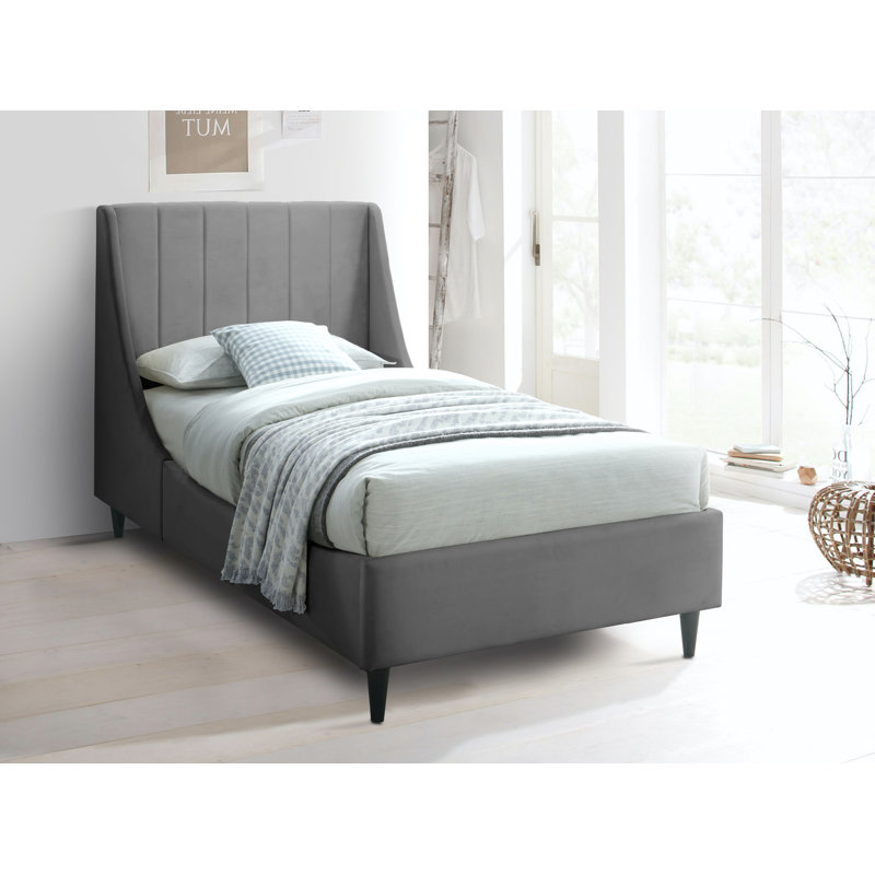 Eva Upholstered Low Profile Platform Bed, Twin, Grey Velvet