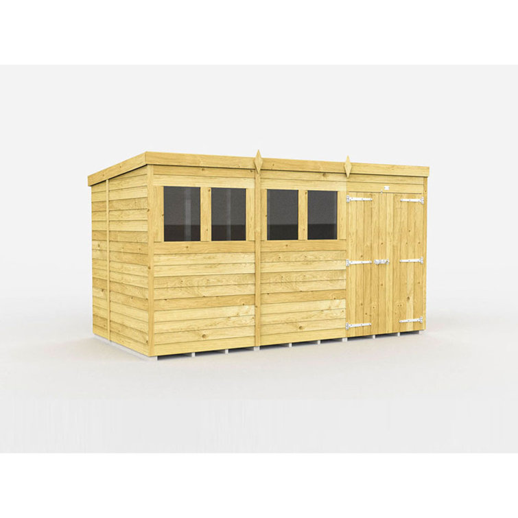 12ft x 6ft Pent Shed - Double Door with Windows