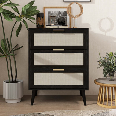 Armoire de rangement à 3 tiroirs en rotin d'ingénierie Vandy résistant à l'humidité et organisateur de salon