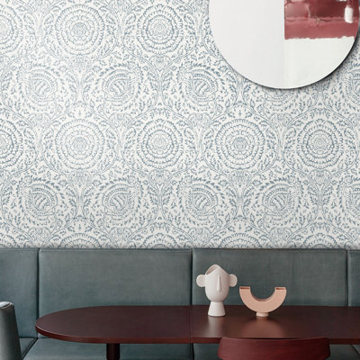 Bohemian Floral Wallpaper Grey and White