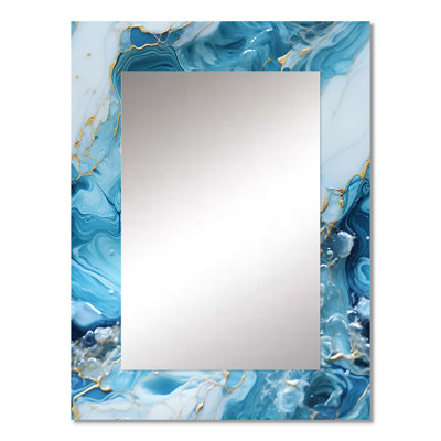 Blue White Oceanic Allure Marble Pattern - marble  Decorative Mirror, Modern Wall Mirror, Printed Metal Art