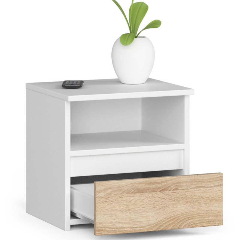 Resmi 40 cm W Particle Board Bedside Table, White, Sonoma Oak