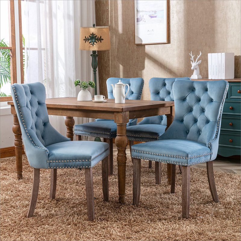 2 Pcs High-End Tufted Solid Wood Contemporary Velvet Upholstered Dining Chair With Wood Legs Nailhead Trim,Upholstered dining room chair,dinning chair,kitchen chair