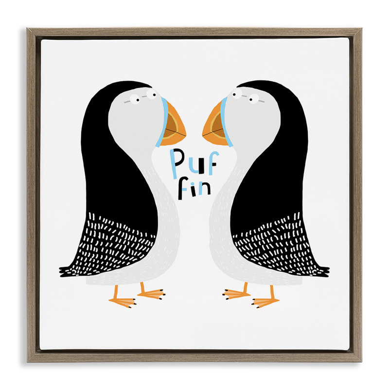 «Puffin Bird Duo» par Carla Daly, Cadre flottant orme Montalcino, H 18 po x l 18 po