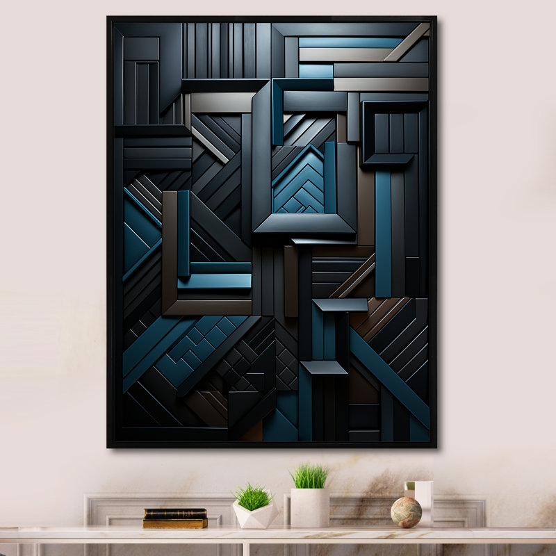 Onyx Opulence - art abstrait sur toile, Cadre flottant noir, H 40 po x l 30 po x P 1,5 po
