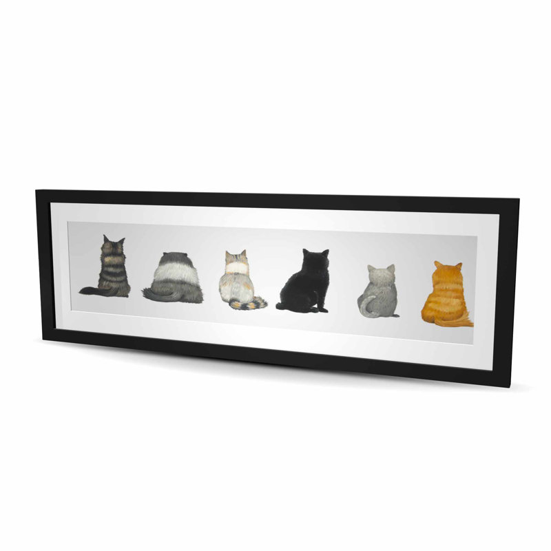 Six Cats Lined Up Back View - Brown Pets Framed Print Decor