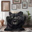 Portrait de chat noir féroce - couverture en sherpa de qualité supérieure - reproduction d'art luxueuse-97548610