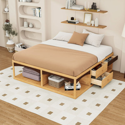 Platform Bed Frame with 6 Storage Drawers