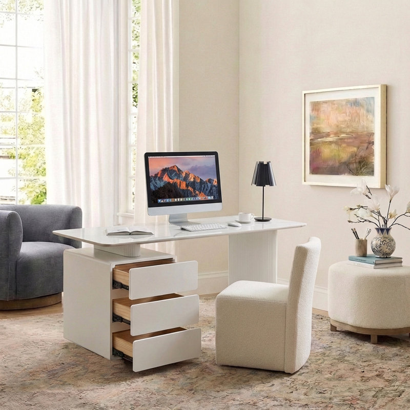 Bureau de direction 63 po avec plateau en pierre frittée 63 po Moden, H 29,53 po x l 62,99 po x P 27,56 po