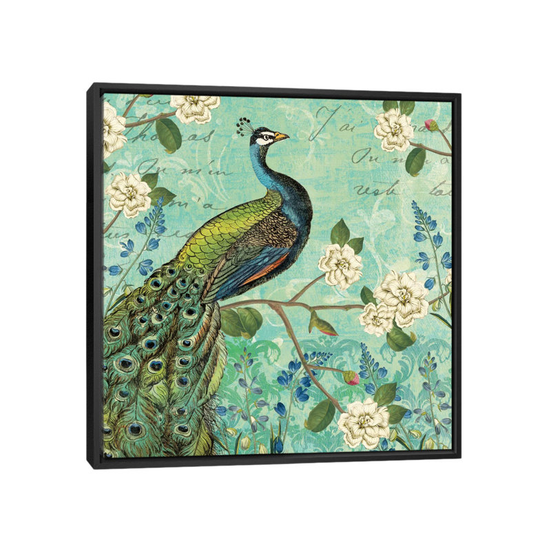 Peacock Arbor V, impression sur toile tendue, H 18 po x l 18 po x P 1,5 po, Toile encadrée noire, Pas de tapis