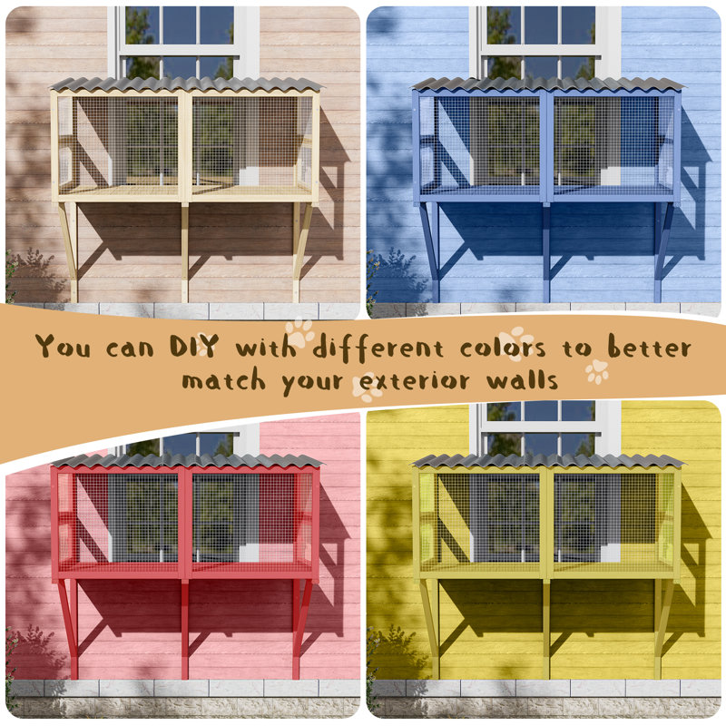 Expandable Wooden Cat Window Perch with Metal Mesh