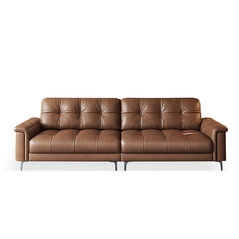 Canapé modulaire brun en cuir véritable, H 38,98 po x l 110,24 po x P 39,37 po, 4