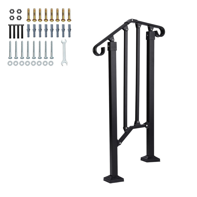 Ensemble de rampe d'escalier Winado 1-Step en métal noir avec poteaux, 1-2 Steps