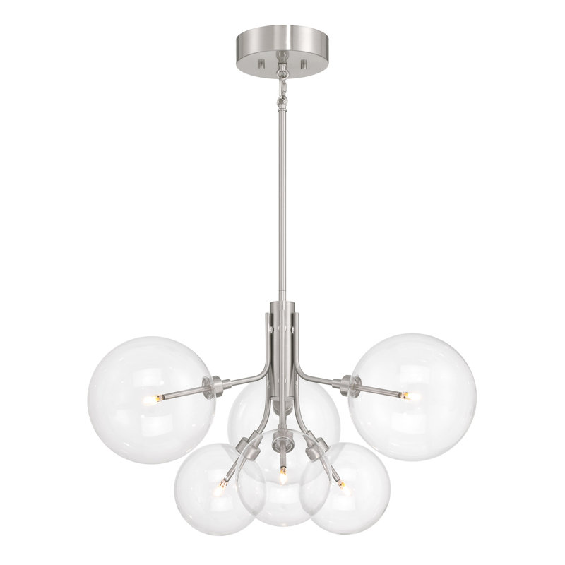 Lustre 6 lumières Meridian en nickel brossé, Nickel brossé