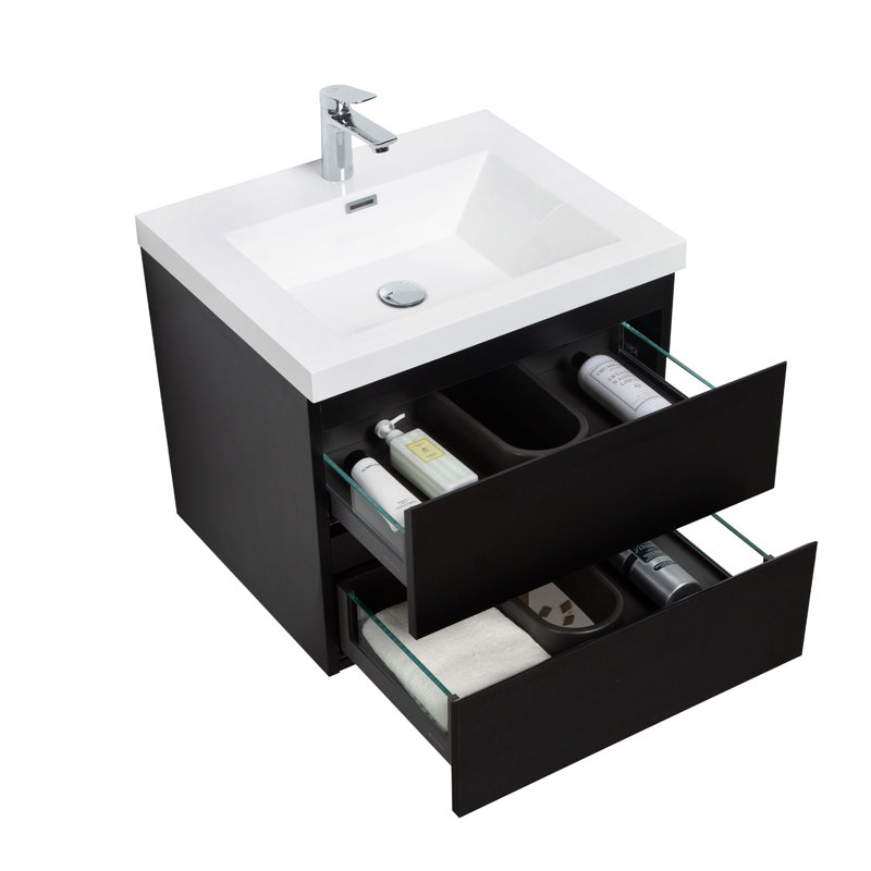 Dhruven 30 Inch Fully Assembled Single Floating Bathroom Vanity With Solid Surface Sink（LED-Lit Drawer）