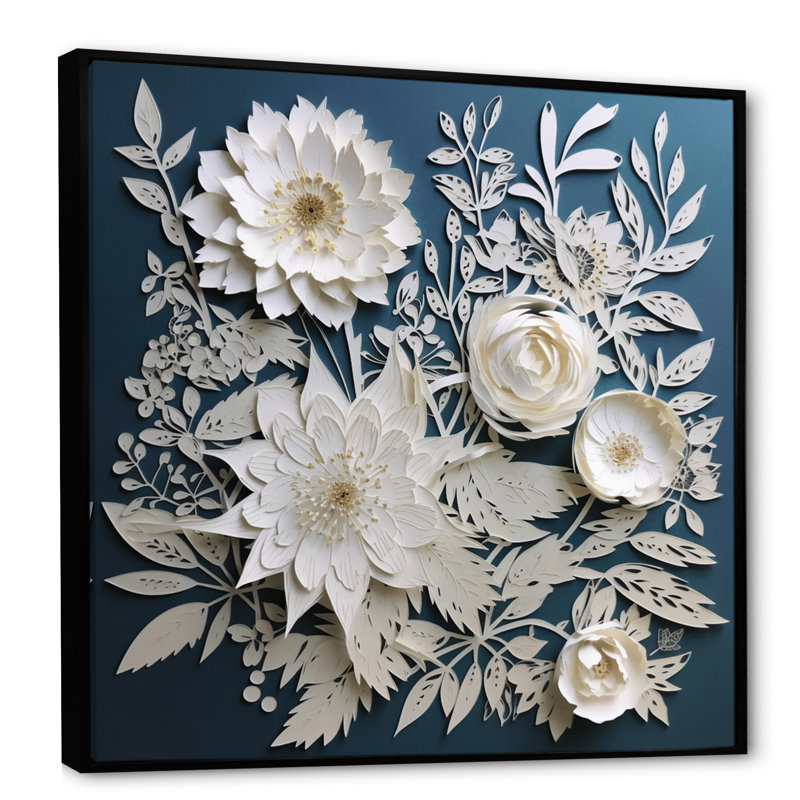 «Ryot White and Blue Flowers Bouquet Elegance», reproduction sur toile, H 36 po x l 36 po, Cadre flottant noir