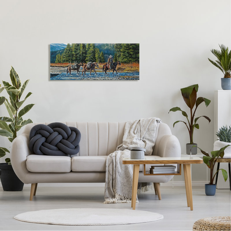 Aw-173-Canvas Crossing River Cowboy Landscape on Canvas par David Graham, peinture, H 17 po x l 40 po x P 1,5 po