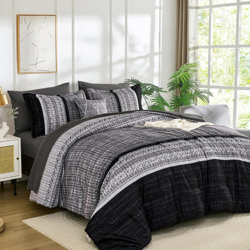 Ensemble de literie 8 pièces Boho, Édredon grand, Noir