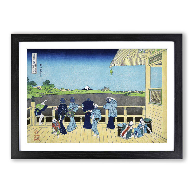 View of Mt. Fuji from Sazai Hall by Katsushika Hokusai - Picture Frame Painting Print, 27cm H x 36cm W x 2cm D, Black Framed