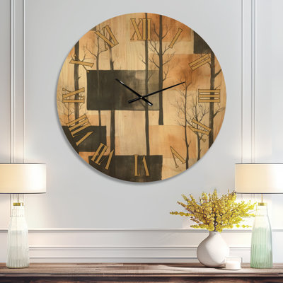 Silent Winter Woodland - Black Mid-Century Large Wood Wall Clock