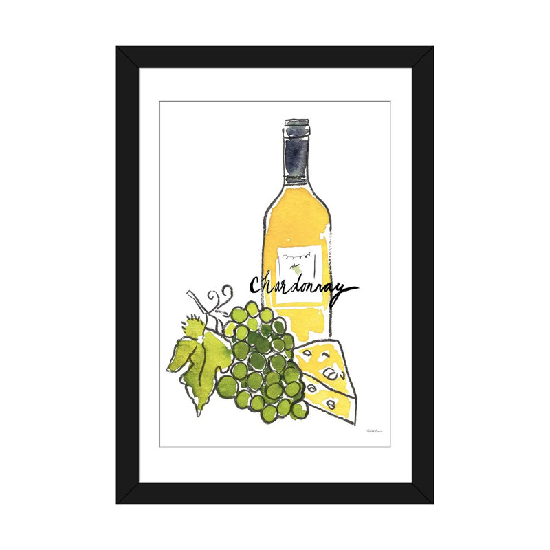« wine time chardonnay », reproduction sur toile, H 24 po x l 16 po x P 1 po, Papier d'art encadré noir, Blanc