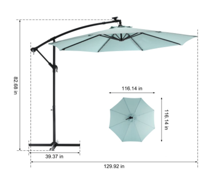 Parasol de marché à DEL 10 pi (vert clair) (sans base), Vert clair